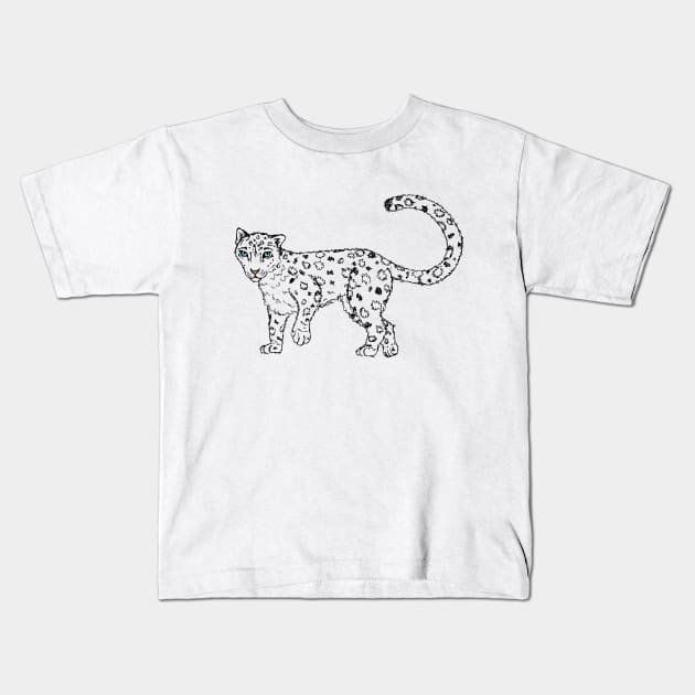 Roaming - Snow Leopard Sketch Kids T-Shirt by CritterLove